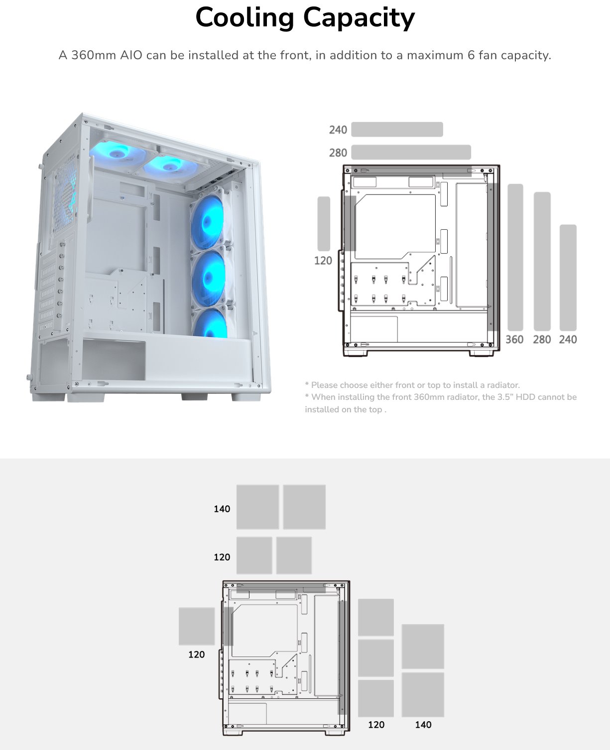 COUGAR PC skříň MX220 RGB White Mid Tower Mesh Front Panel 4 x 120mm ARGB Fans TG Left Panel