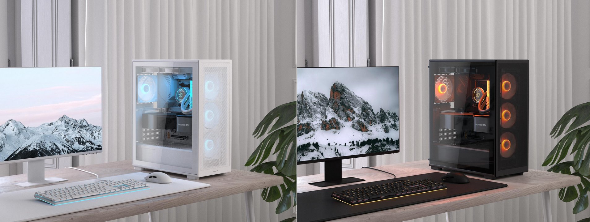 COUGAR PC skříň MX220 RGB White Mid Tower Mesh Front Panel 4 x 120mm ARGB Fans TG Left Panel