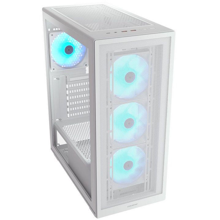 COUGAR PC skříň MX220 RGB White Mid Tower Mesh Front Panel 4 x 120mm ARGB Fans TG Left Panel