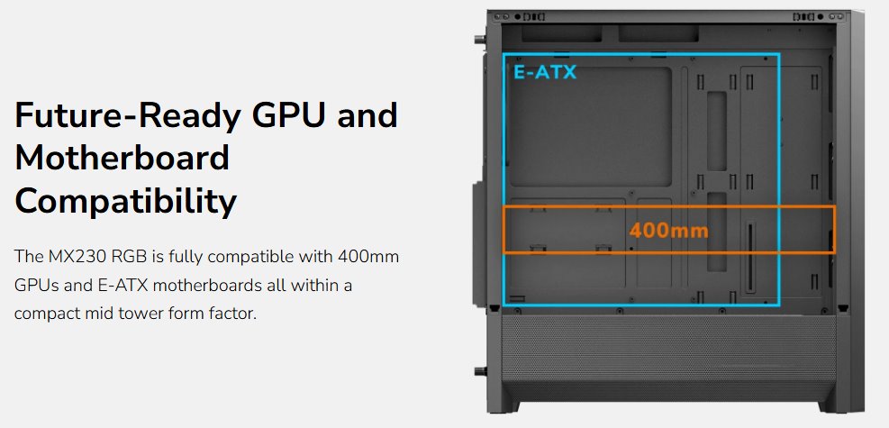 COUGAR PC skříň MX230 Black RGB Mid Tower Mesh Front Panel 4 x 120mm ARGB Fans TG Left Panel