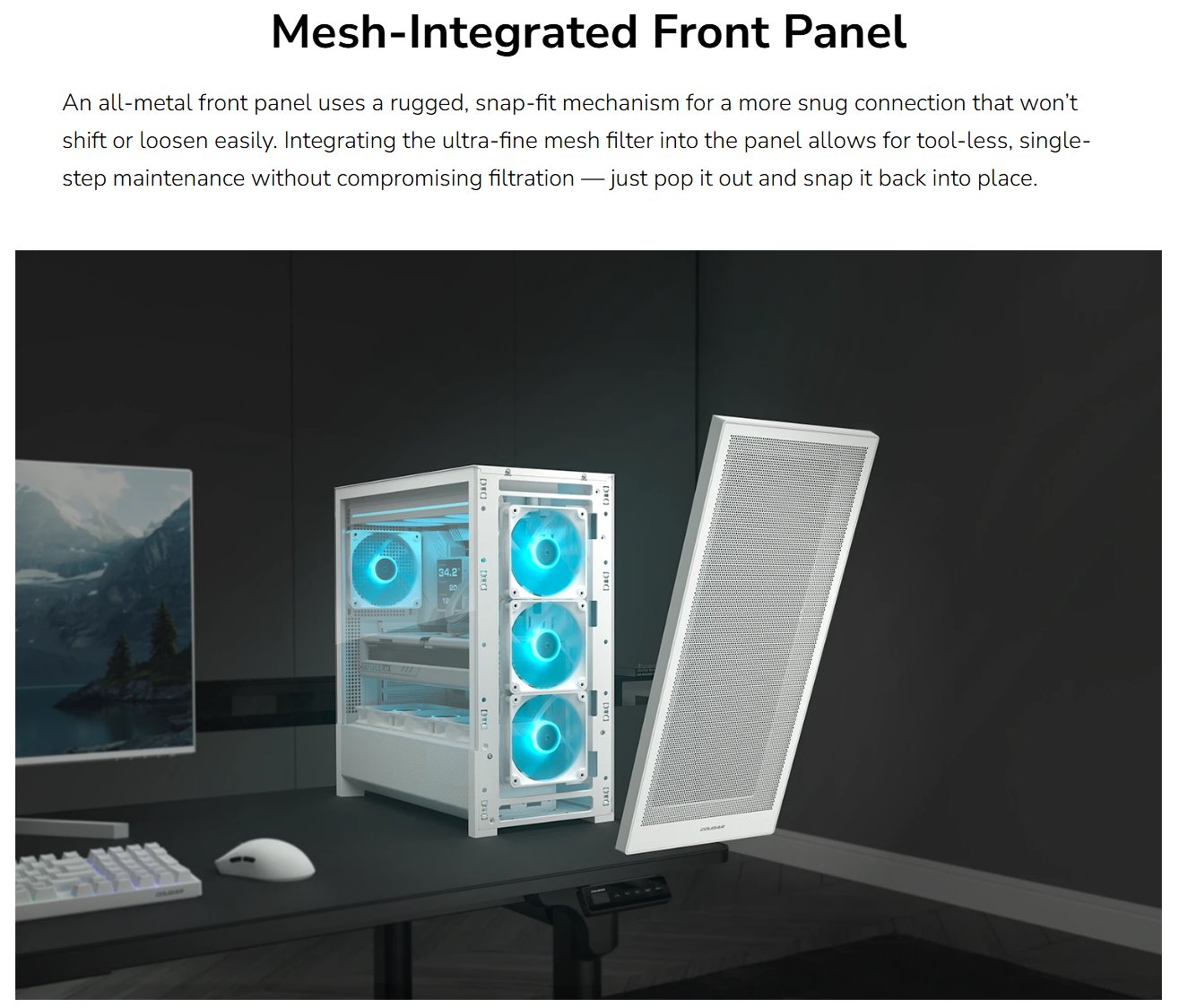 COUGAR PC skříň MX230 White RGB Mid Tower Mesh Front Panel 4 x 120mm ARGB Fans TG Left Panel