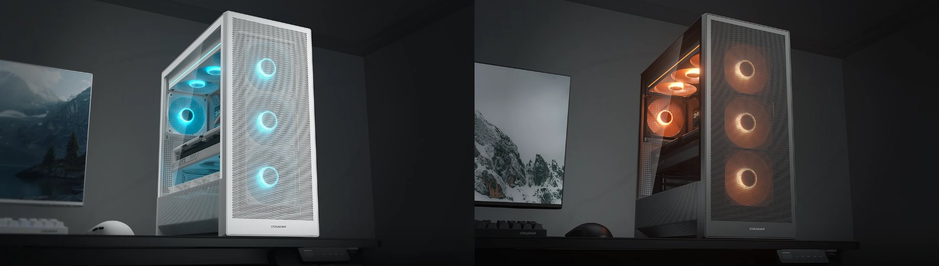 COUGAR PC skříň MX230 White RGB Mid Tower Mesh Front Panel 4 x 120mm ARGB Fans TG Left Panel