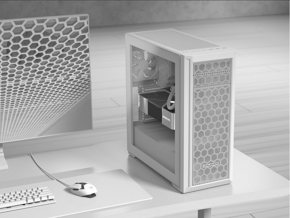 COUGAR PC skříň MX330-G Pro White Mid Tower Mesh Front Panel 1 x 120mm Fan TG Left Panel