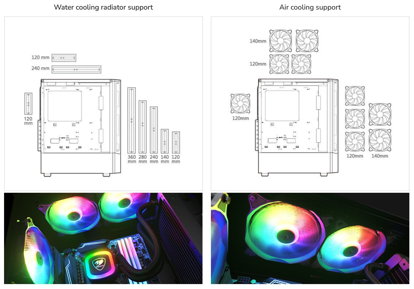 COUGAR PC skříň MX360 Mid Tower Tempered glass cover 120mm fan