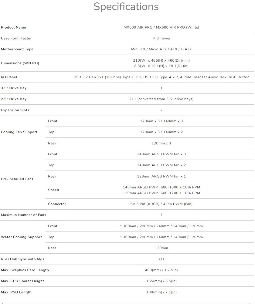 COUGAR PC skříň MX600 Air Pro White Mid