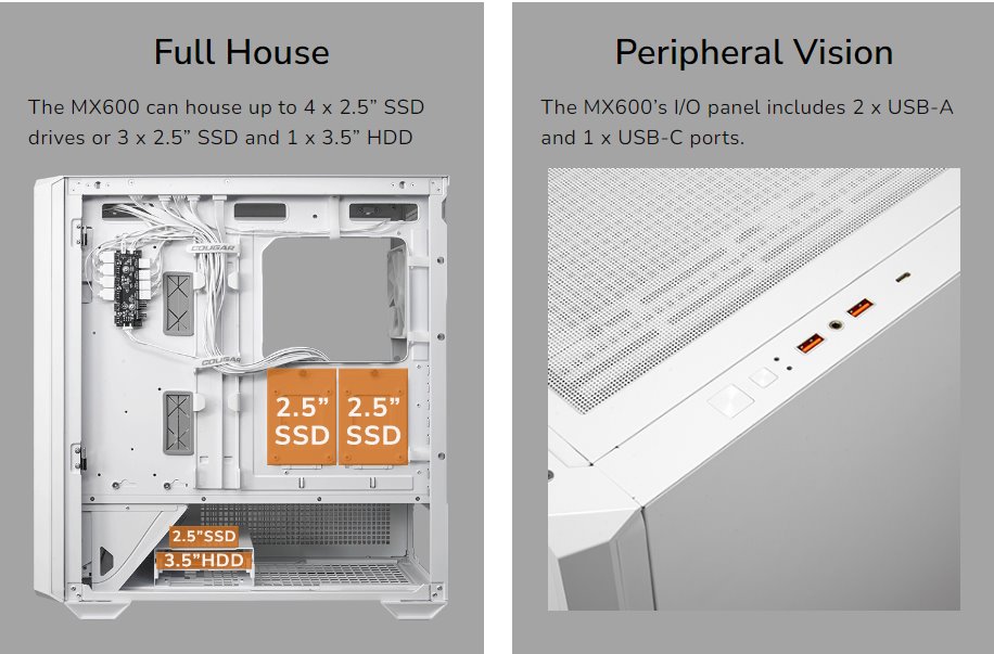 COUGAR PC skříň MX600 Black Full Tower Mesh Front Panel 3 x 140mm + 1 x 120mm Fans TG Left Panel
