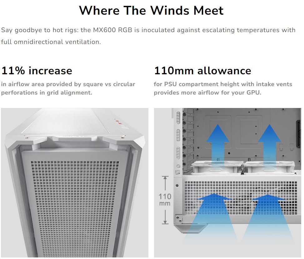 COUGAR PC skříň MX600 Black Mid Tower Mesh Front Panel 3 x 140mm + 1 x 120mm Fans TG Left Panel