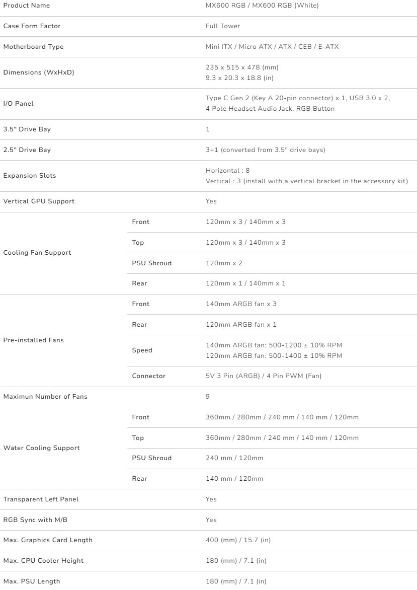 COUGAR PC skříň MX600 Black Mid Tower Mesh Front Panel 3 x 140mm + 1 x 120mm Fans TG Left Panel