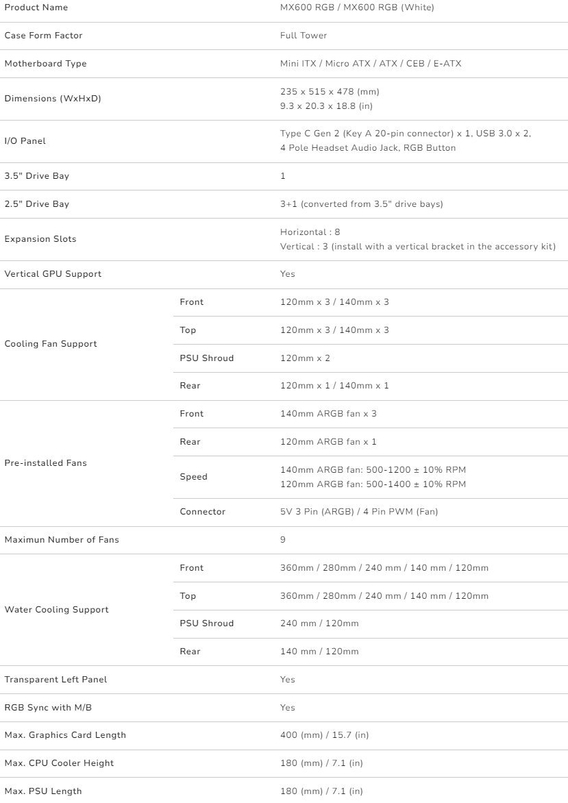 COUGAR PC skříň MX600 White Full Tower Mesh Front Panel 3 x 140mm + 1 x 120mm Fans TG Left Panel
