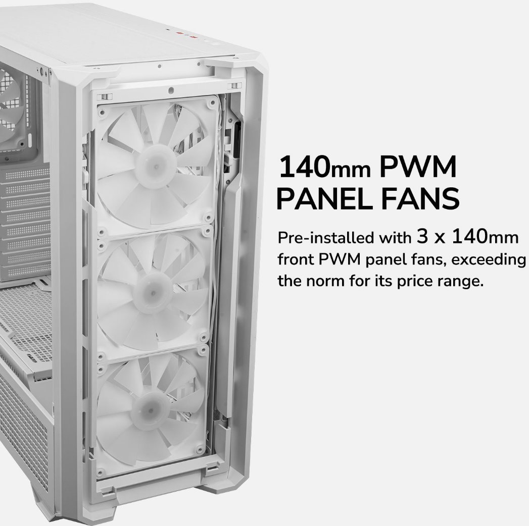 COUGAR PC skříň MX600 White Mid Tower Mesh Front Panel 3 x 140mm + 1 x 120mm Fans TG Left Panel