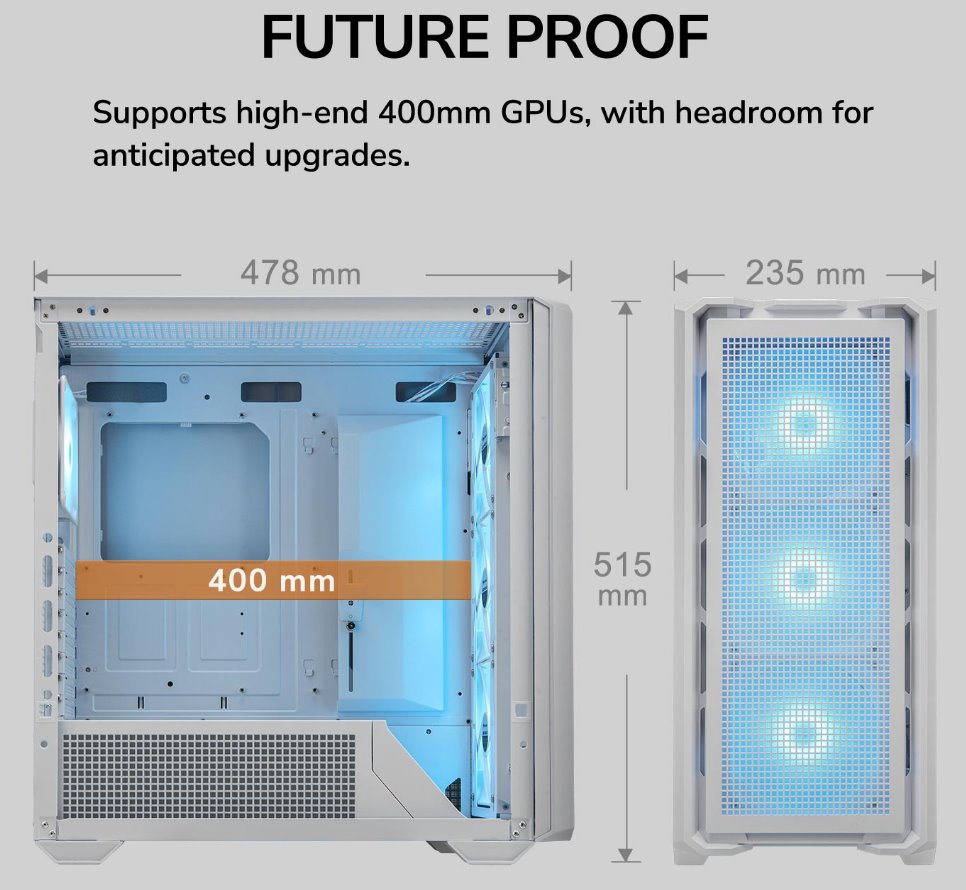 COUGAR PC skříň MX600 White Mid Tower Mesh Front Panel 3 x 140mm + 1 x 120mm Fans TG Left Panel