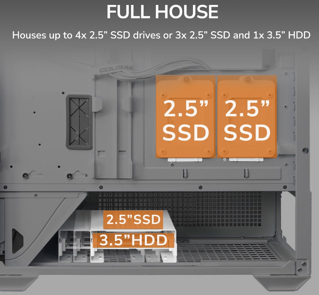 COUGAR PC skříň MX600 White Mid Tower Mesh Front Panel 3 x 140mm + 1 x 120mm Fans TG Left Panel
