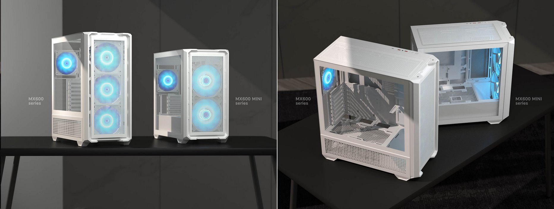 COUGAR PC skříň MX600 White Mini Tower Mesh Front Panel 2 x 160mm + 1 x 120mm Fans TG Left Panel