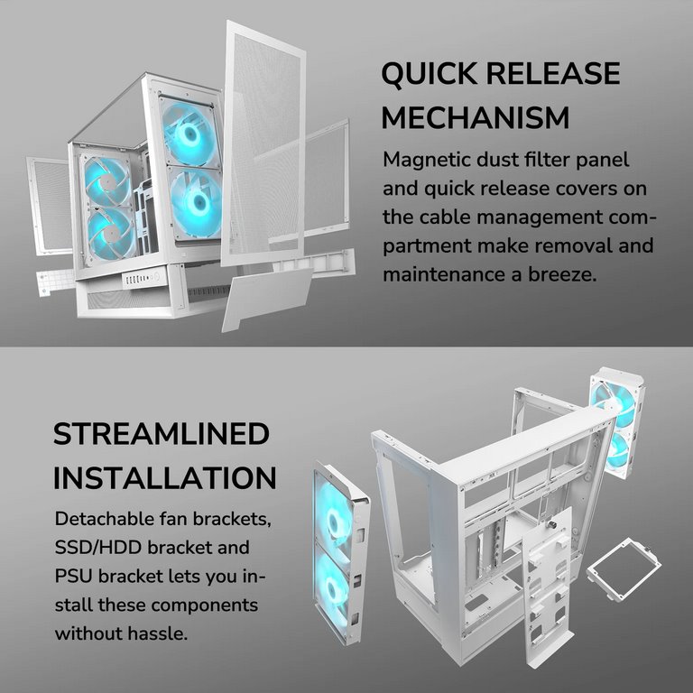 COUGAR PC skříň OMNYX White Mid Tower Mesh Front Panel 2 x 160mm ARGB Fan, Rear Panel 2x 160mm ARGB Fan