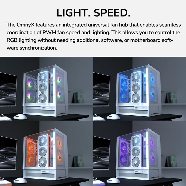 COUGAR PC skříň OMNYX White Mid Tower Mesh Front Panel 2 x 160mm ARGB Fan, Rear Panel 2x 160mm ARGB Fan