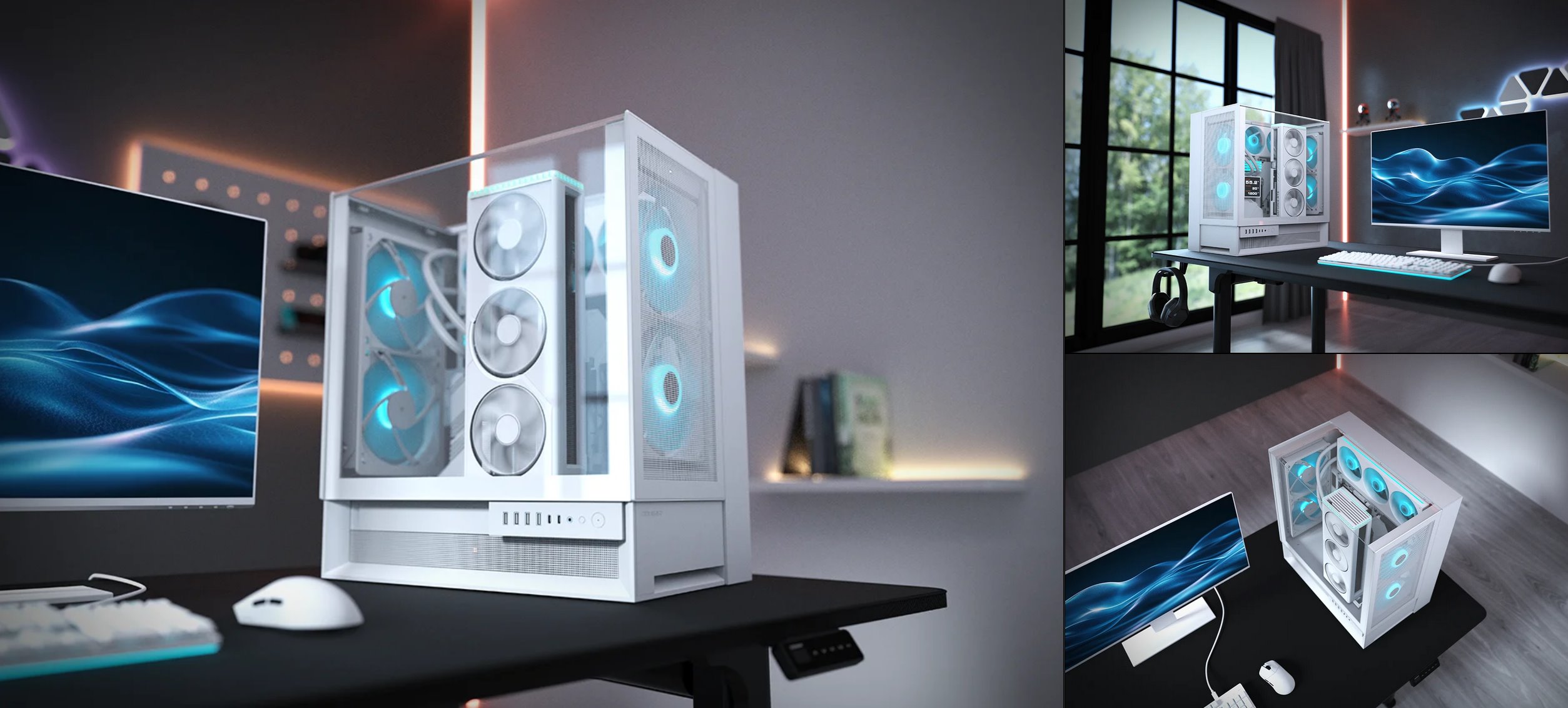 COUGAR PC skříň OMNYX White Mid Tower Mesh Front Panel 2 x 160mm ARGB Fan, Rear Panel 2x 160mm ARGB Fan