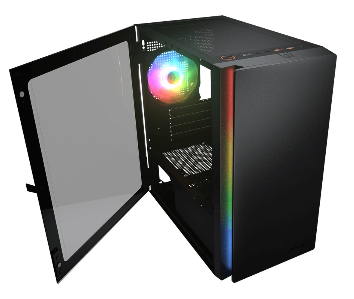 COUGAR PC skříň Purity RGB Black Mini Tower TG Front Panel ARGB strip / 1 x ARGB Fan / 3mm TG Left Panel