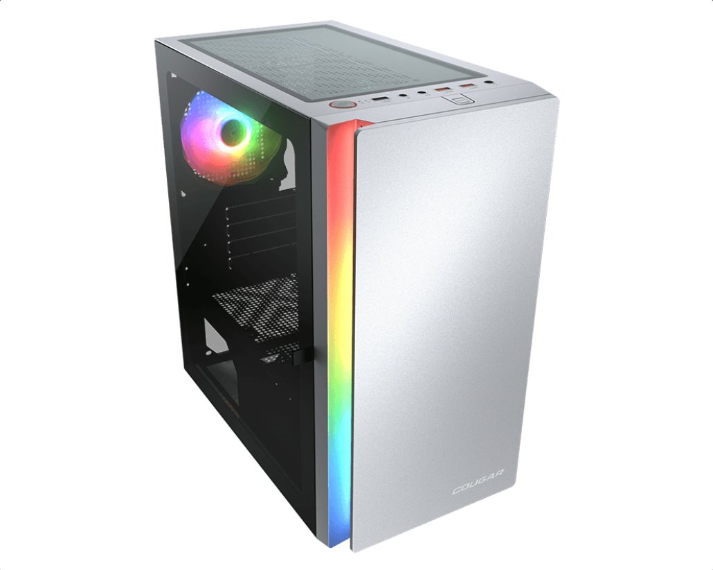 COUGAR PC skříň Purity RGB White Mini Tower TG Front Panel ARGB strip / 1 x ARGB Fan / 3mm TG Left Panel