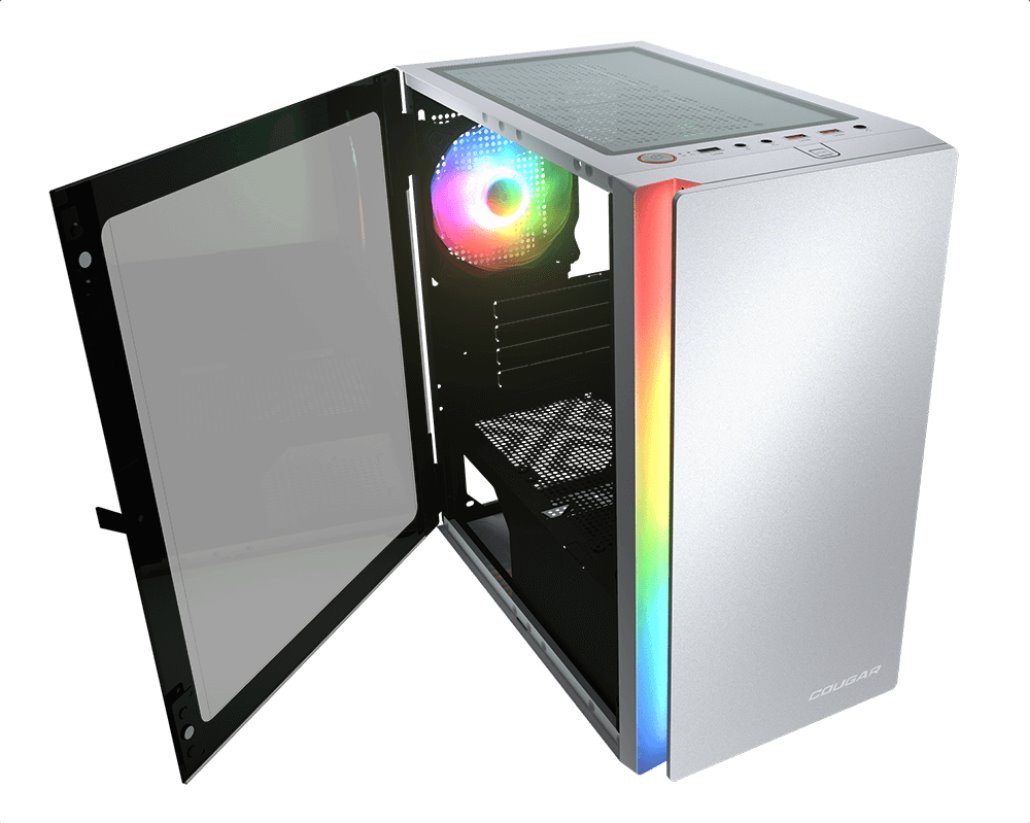 COUGAR PC skříň Purity RGB White Mini Tower TG Front Panel ARGB strip / 1 x ARGB Fan / 3mm TG Left Panel