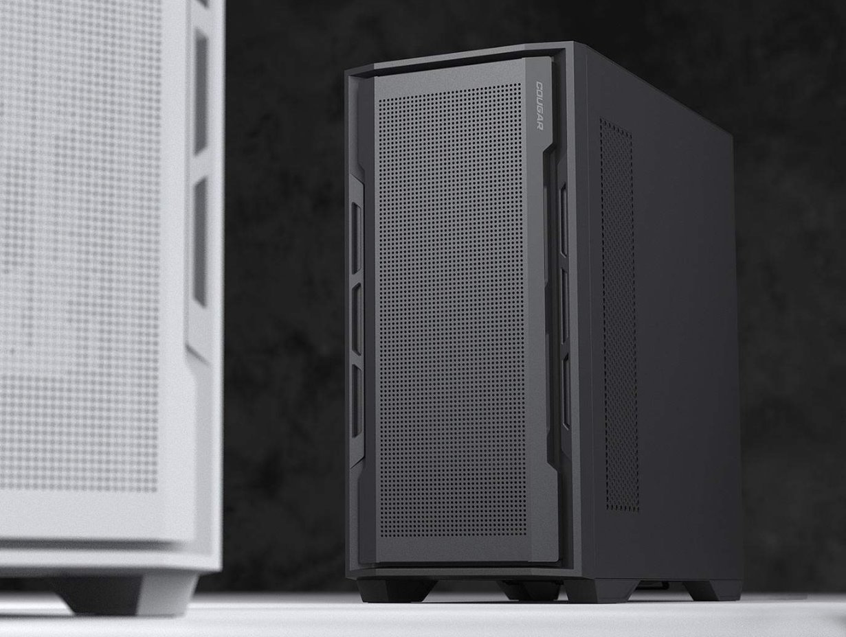 COUGAR PC skříň UNIFACE Black Mid Tower Mesh Front Panel 2 x ARGB Fans TG Left Panel