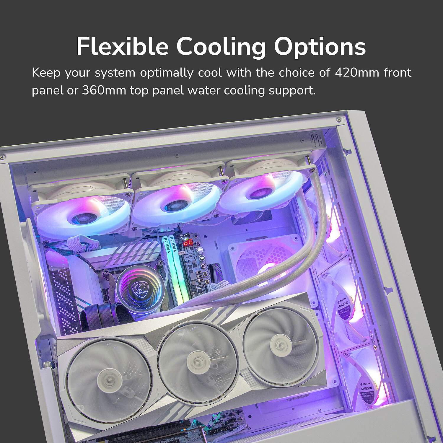 COUGAR PC skříň UNIFACE RGB Black Mid Tower Mesh Front Panel 4 x 120mm ARGB Fans TG Left Panel