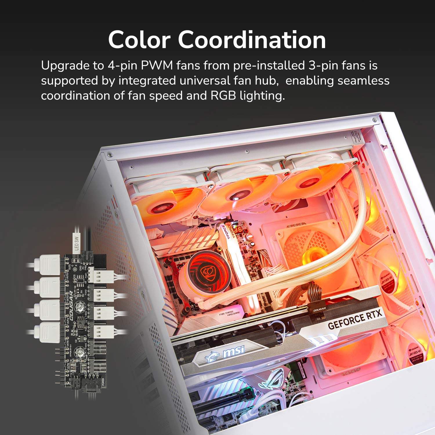 COUGAR PC skříň UNIFACE RGB Black Mid Tower Mesh Front Panel 4 x 120mm ARGB Fans TG Left Panel