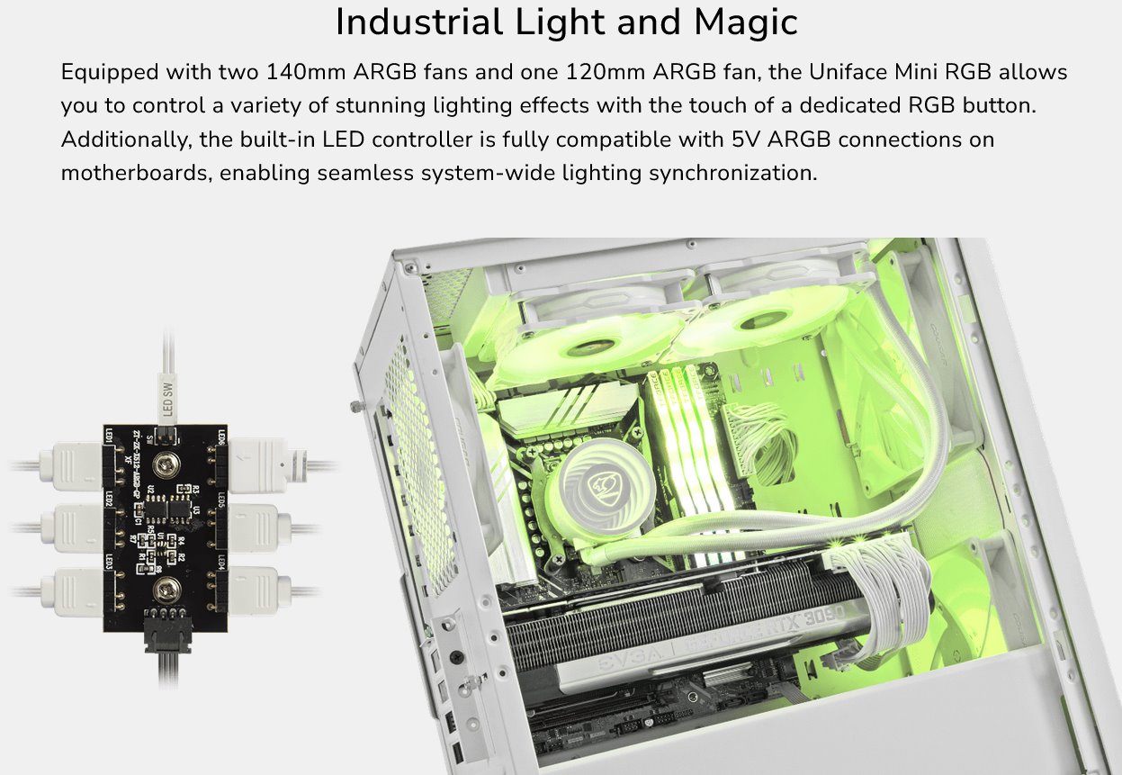 COUGAR PC skříň UNIFACE RGB White Mini Tower Mesh Front Panel 2x 140mm RGB Fan + 1x 120mm RGB Fan TG Left Panel