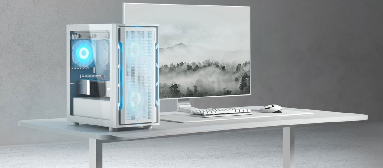 COUGAR PC skříň UNIFACE RGB White Mini Tower Mesh Front Panel 2x 140mm RGB Fan + 1x 120mm RGB Fan TG Left Panel