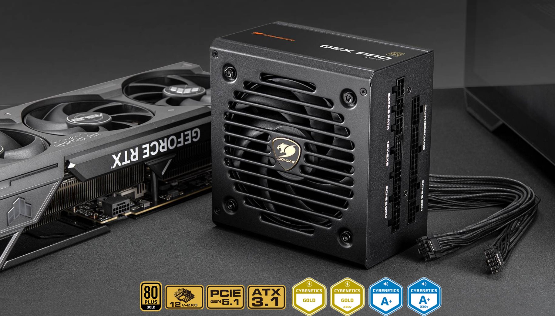 COUGAR PC zdroj GEX PRO 850W 80+ Gold, Fully, ATX3.1, PCIE5.1, GeForce RTX 50 series ready