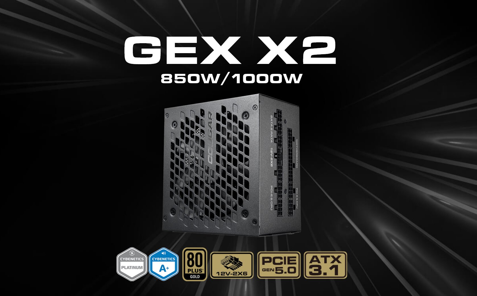 COUGAR PC zdroj GEX X2 850W SNOW 80+ Gold, modulární (PCI-e 5.0 GPU 12+4 Pin)