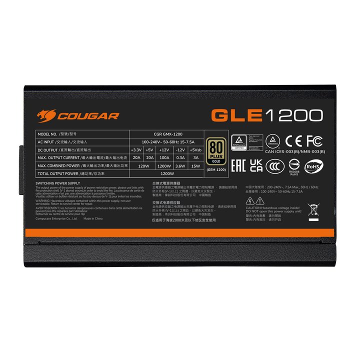 COUGAR PC zdroj GLE 1200W 80+ Gold, Fully modular