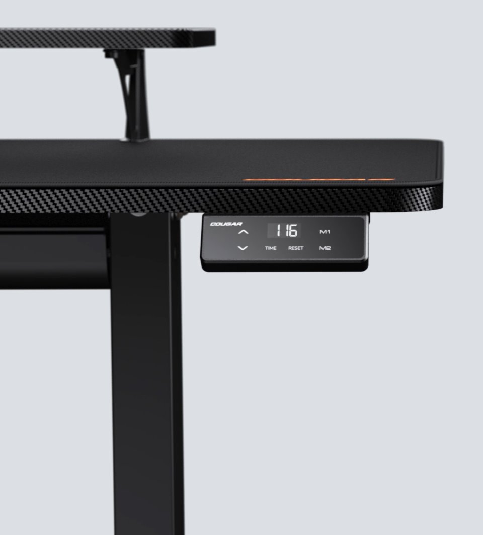COUGAR stůl E-STAR 120 el. 1200 x 600 x 15, 720-1170mm,carbon design,monitor stand,pad,paměť 2 módy (poškozený obla)