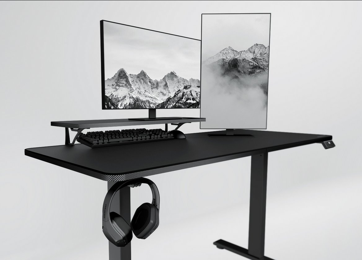 COUGAR stůl E-STAR 120 electric 1200 x 600 x 15, 720-1170mm, carbon design, monitor stand, pad, paměť nastavení 2 módy