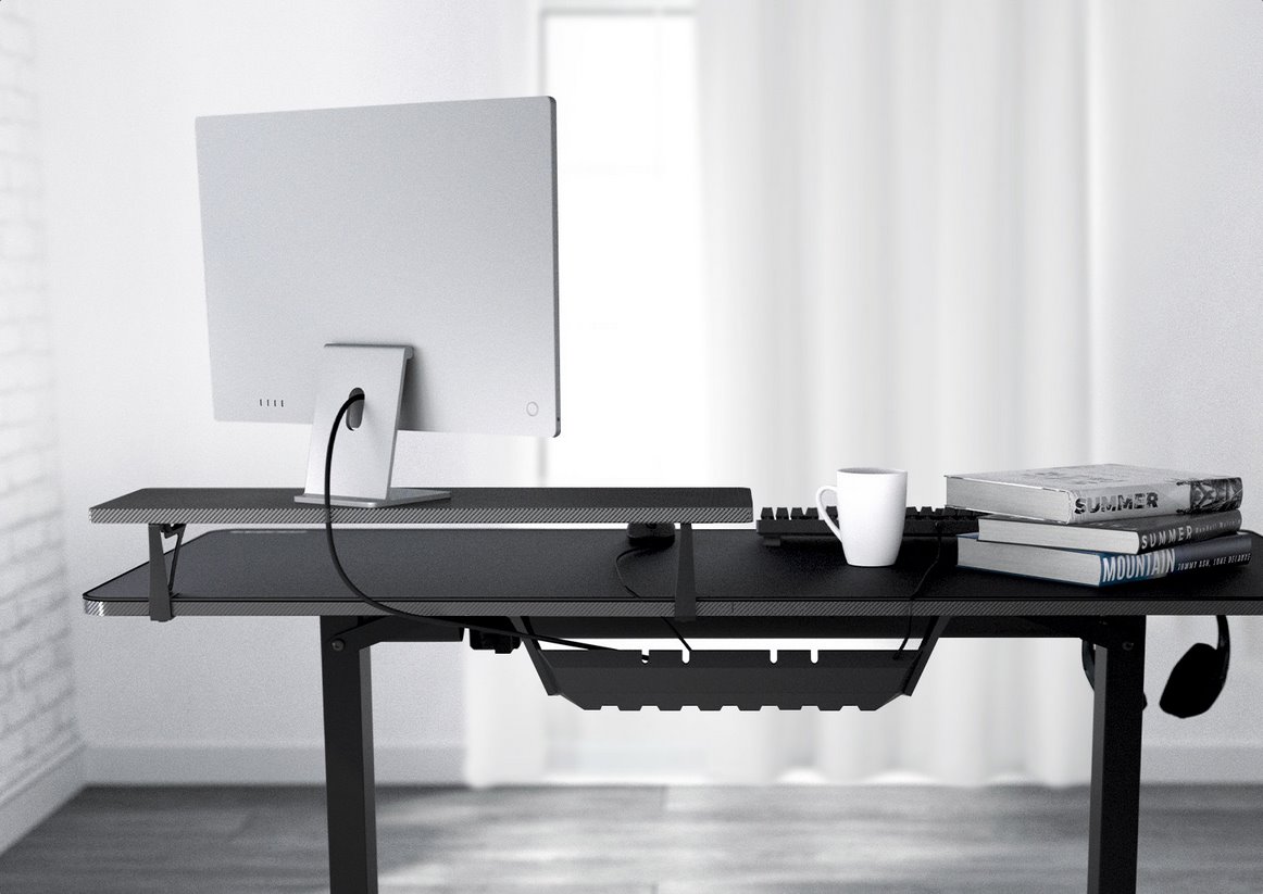 COUGAR stůl E-STAR 140 electric 1400 x 600 x 15, 720-1170mm, carbon design, monitor stand, pad, paměť nastavení 2 módy