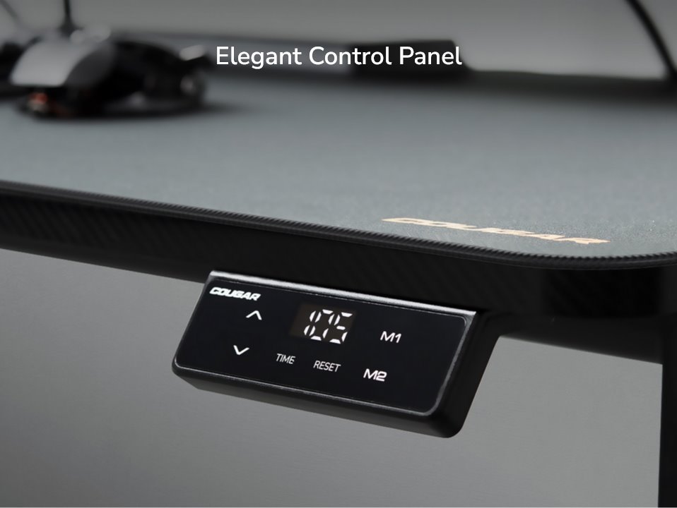 COUGAR stůl E-STAR 140 electric 1400 x 600 x 15, 720-1170mm, carbon design, monitor stand, pad, paměť nastavení 2 módy