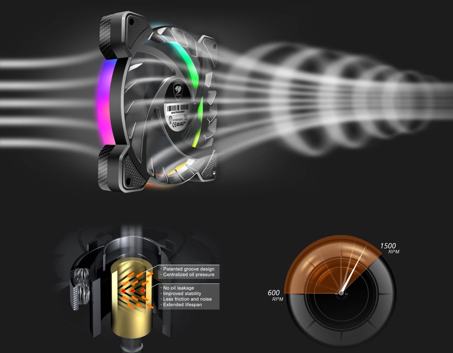 COUGAR ventilátor VORTEX VK 120 ARGB (3pack) 120mm hydro dynamic bearings, lightning & power management