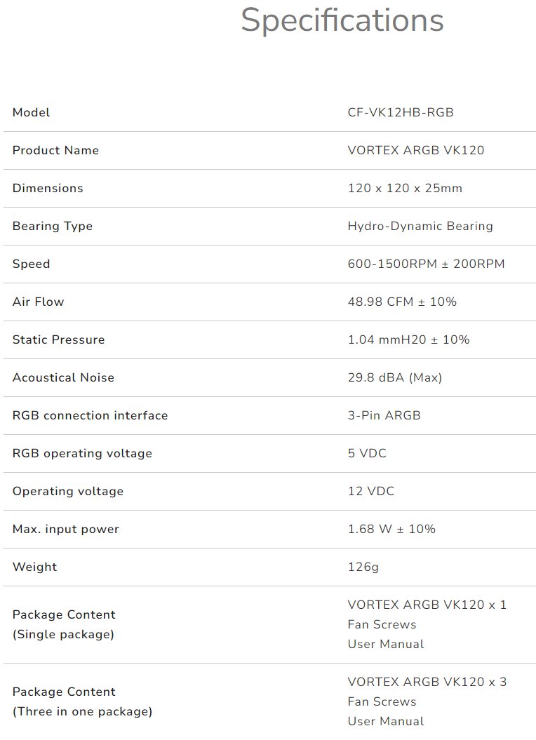 COUGAR ventilátor VORTEX VK 120 ARGB (3pack) 120mm hydro dynamic bearings, lightning & power management