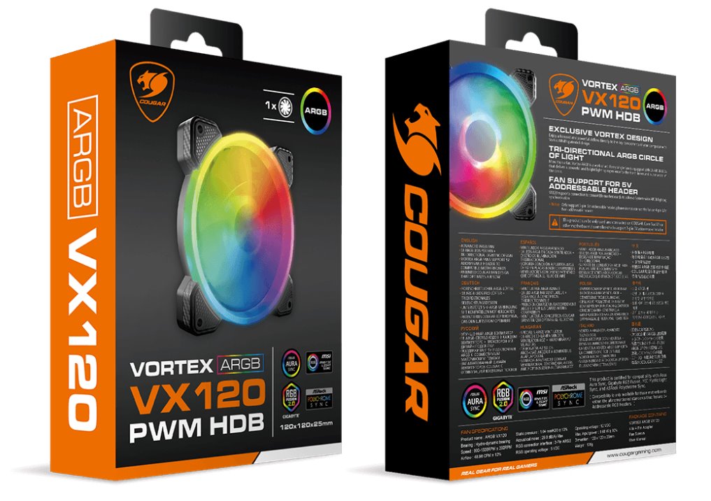 COUGAR ventilátor VORTEX VX 120 ARGB 120mm hydro dynamic bearings, lightning & power management