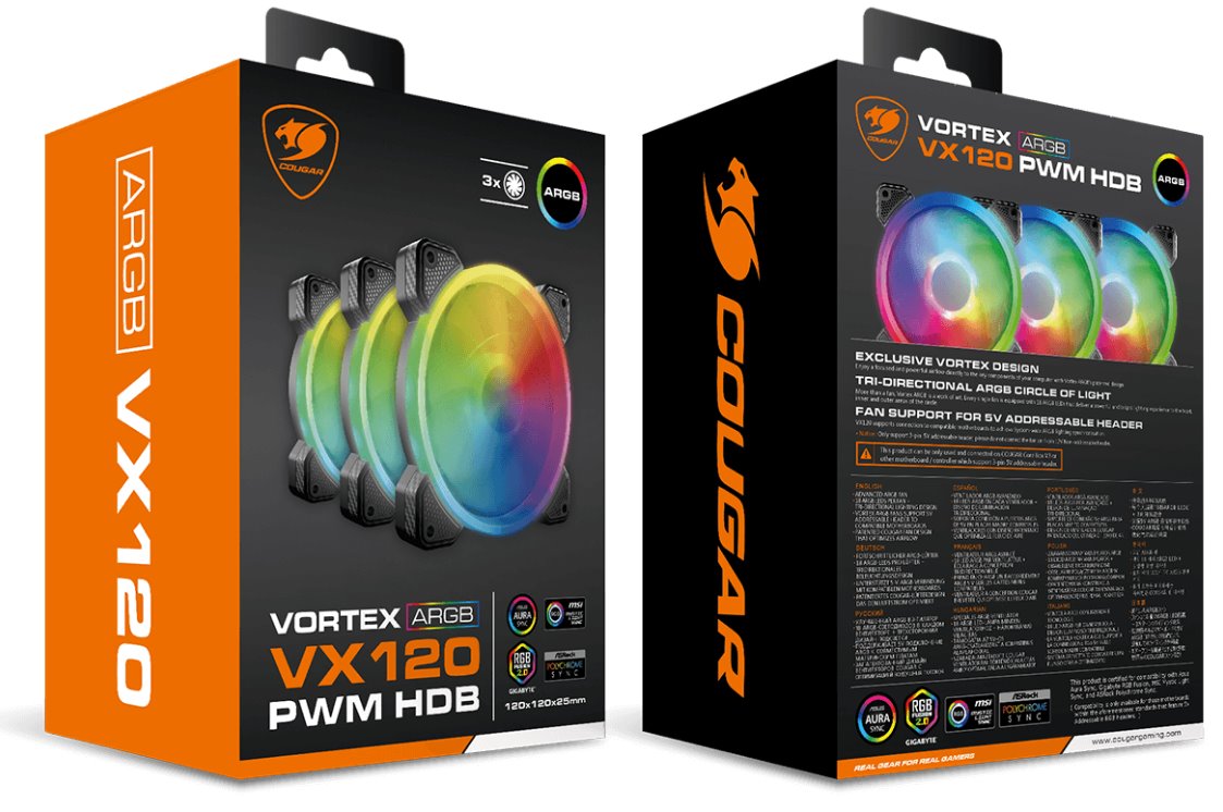 COUGAR ventilátor VORTEX VX 120 ARGB (3pack) 120mm hydro dynamic bearings, lightning & power management