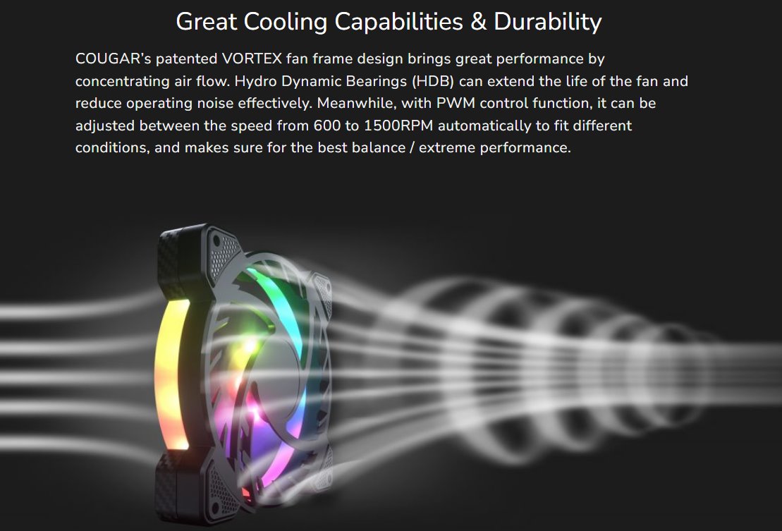 COUGAR ventilátor VORTEX VX 120 ARGB (3pack) 120mm hydro dynamic bearings, lightning & power management