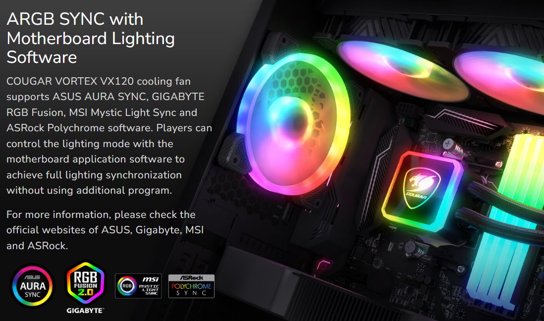 COUGAR ventilátor VORTEX VX 120 ARGB (3pack) 120mm hydro dynamic bearings, lightning & power management