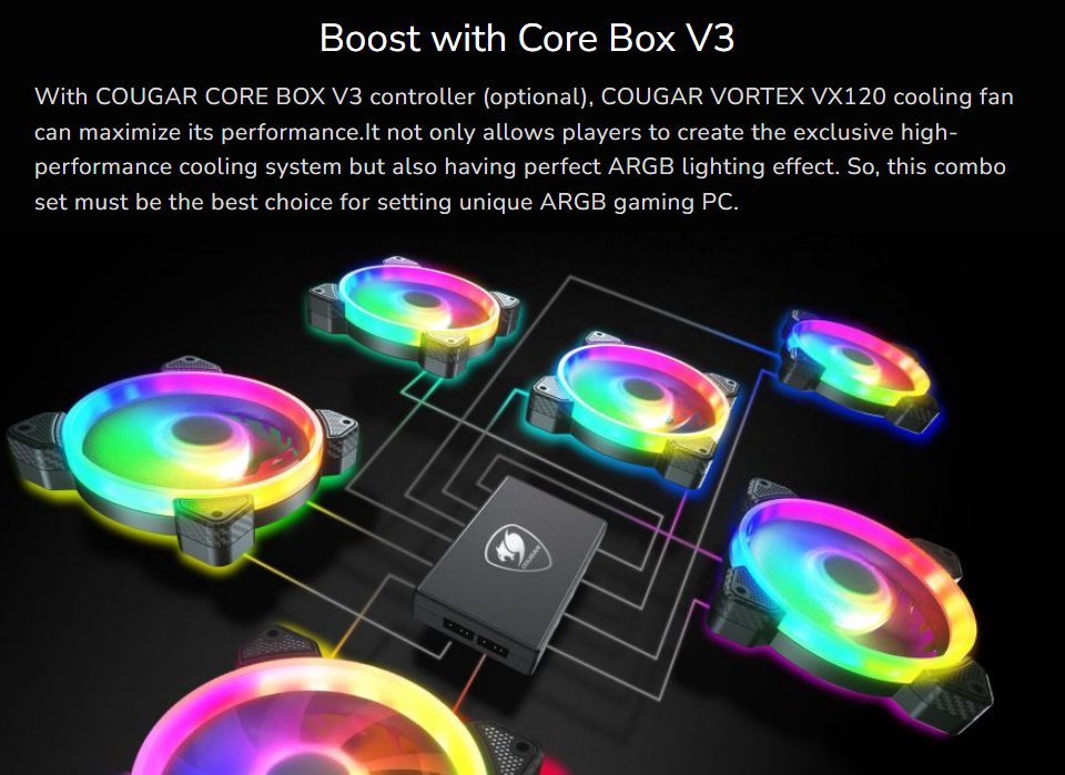 COUGAR ventilátor VORTEX VX 120 ARGB (3pack) 120mm hydro dynamic bearings, lightning & power management