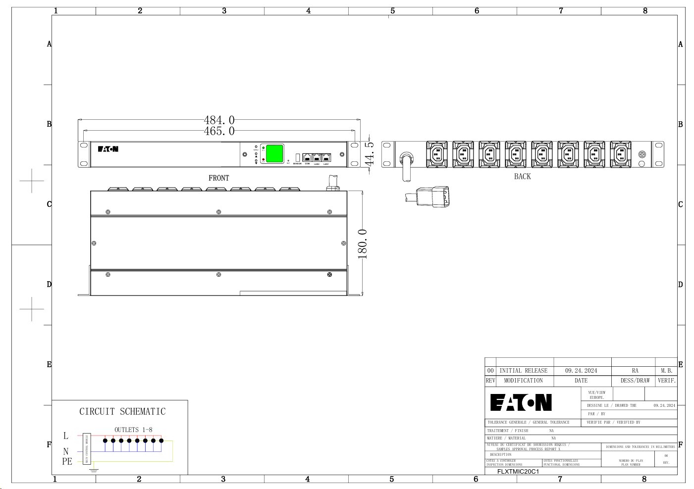EATON FlexPDU G2: Měřený vstup 1U, In: C20 16A 1P - Out: 8xC13