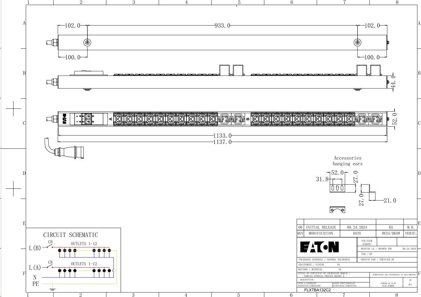 EATON FlexPDU G2: Základní 0U, In: IEC 60309 32A 1P - Out: 20xC13:4xC19