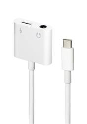 Gembird audio adaptér USB-C (F) na stereo 3.5 mm jack (M) + USB-C (F) pre nabíjanie, 10cm kábel, biely