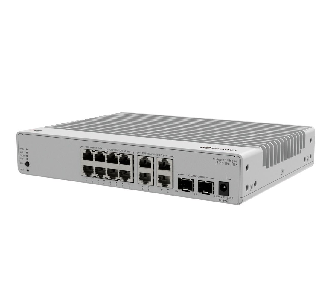 Huawei S210-4P8UN2X Switch 4G PoE+, 8x 2.5G PoE+/PoE++, 2SFP+, 120W PoE, L2 Managed, Desktop
