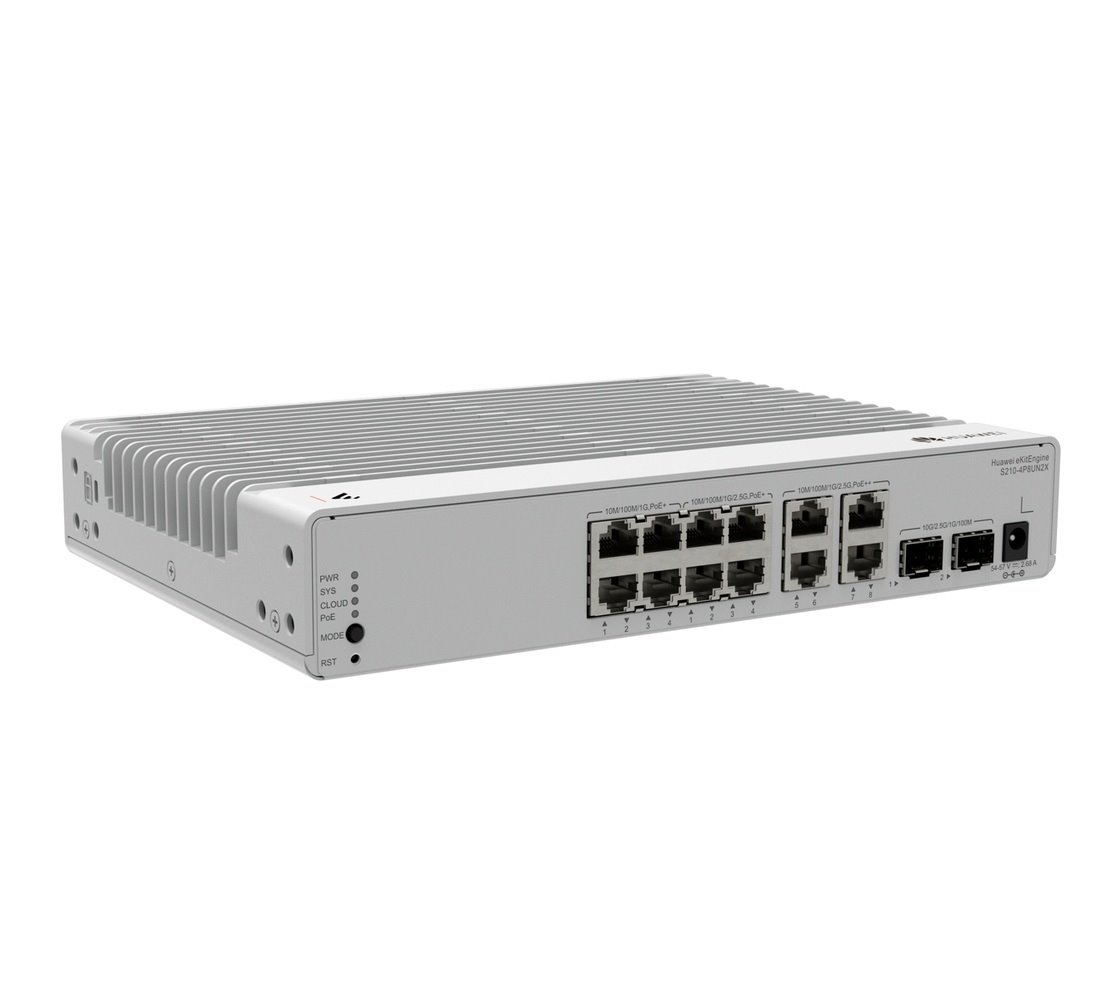 Huawei S210-4P8UN2X Switch 4G PoE+, 8x 2.5G PoE+/PoE++, 2SFP+, 120W PoE, L2 Managed, Desktop