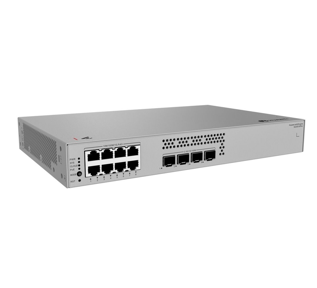 Huawei S220S-8P4J Switch 8G PoE+, 4x 2.5G SFP, 128W PoE, L2 Managed, Fanless, Desktop