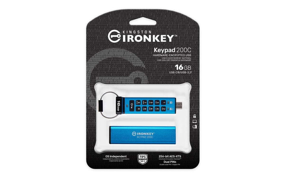 Kingston flash disk 16GB USB-C IronKey Keypad 200C, FIPS 140-3 Lvl 3 (Pending) AES-256