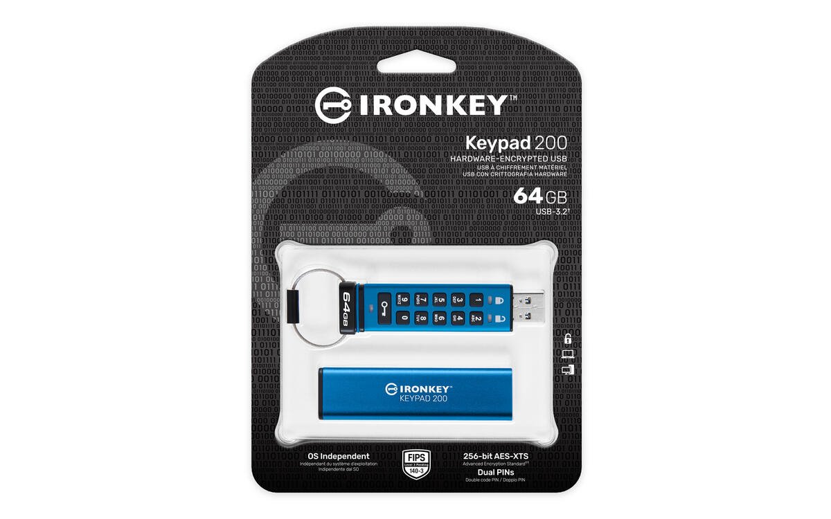 Kingston flash disk 64GB USB-C IronKey Keypad 200C, FIPS 140-3 Lvl 3 (Pending) AES-256